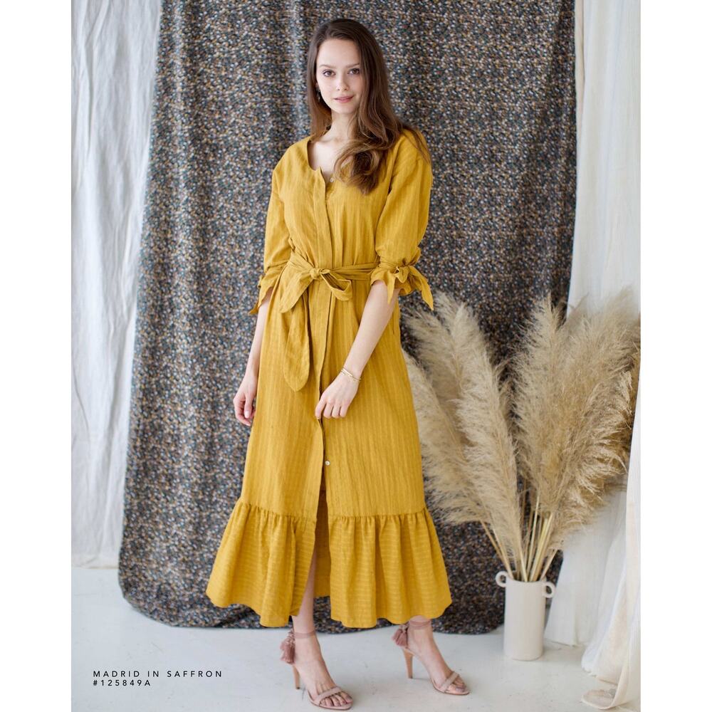 MIRTH Womens Size Medium Saffron Yellow Madrid Dress Caftan Handmade NWT